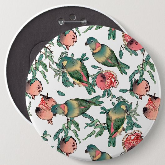 Pomegranaat en Lovevogels Ronde Button 6,0 Cm (Voorkant /achterkant)