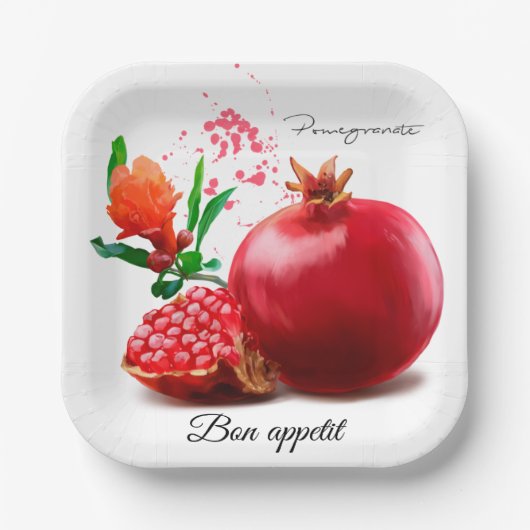 Pomegranaat en splaatstgenoemd. Waterverf illustra Papieren Bordje (Voorkant)
