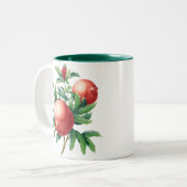 Pomegranaat fruit met groene bladeren tweekleurige koffiemok (Voorkant links)