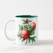 Pomegranaat fruit met groene bladeren tweekleurige koffiemok (Links)