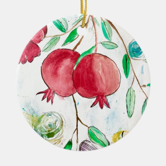 Pomegranaat rode vintage waterverf keramisch ornament (Voorkant)