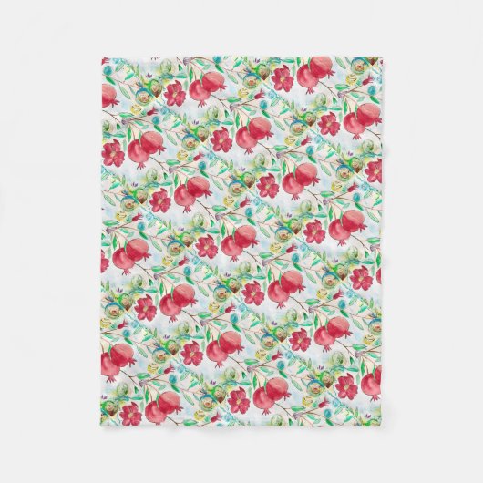 Pomegranaat rood fruitpatroon Voedsel Hebreeuws Fleece Deken (Voorkant)