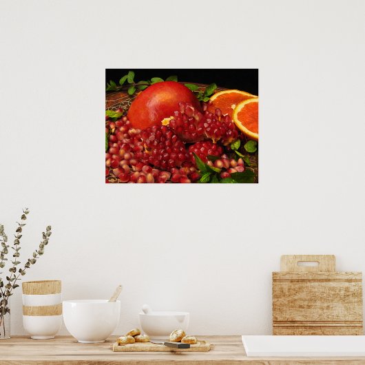 Pomegranaat, Sinaasappel en mint Poster (Keuken)