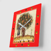 POMEGRANAAT TREE MEDIEVAL MINATUUR, MEUBELEN, rood Vierkante Klok (Hoek)