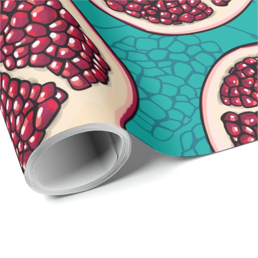 Pomegranaatplakken op turquoise cadeaupapier (Rol Hoek)