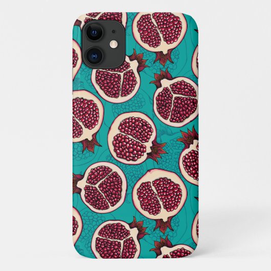 Pomegranaatplakken op turquoise Case-Mate iPhone case (Achterkant)