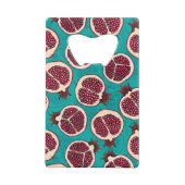 Pomegranaatplakken op turquoise creditkaart flessenopener (Achterkant)