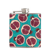 Pomegranaatplakken op turquoise heupfles (Voorkant)