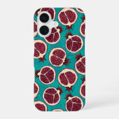 Pomegranaatplakken op turquoise iPhone 16 hoesje (Achterkant)