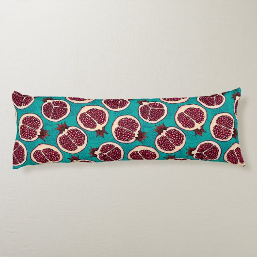 Pomegranaatplakken op turquoise lichaamskussen (Achterkant)