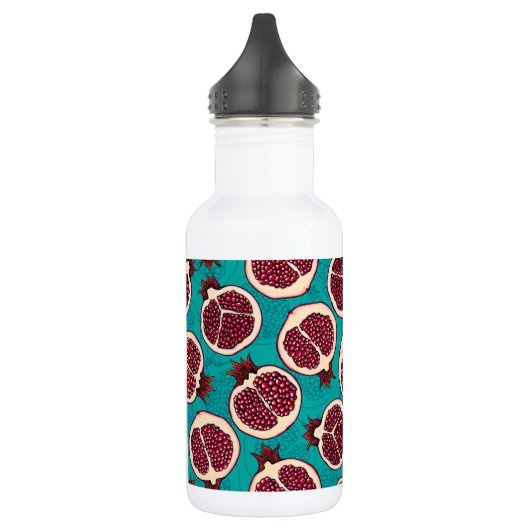 Pomegranaatplakken op turquoise waterfles  (Links)