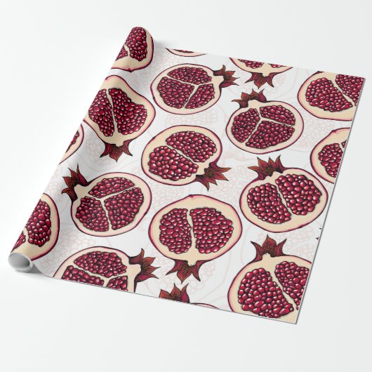 Pomegranaatplakken op wit cadeaupapier (Uitgerold)