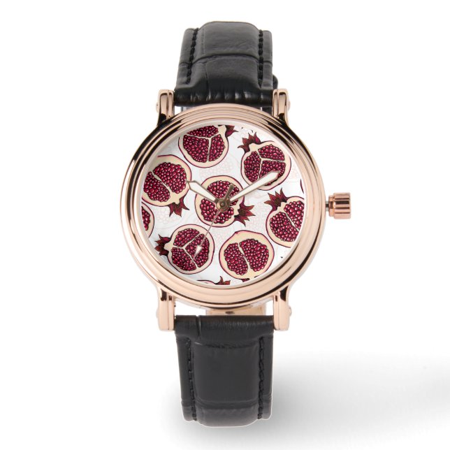 Pomegranaatplakken op wit horloge (Voorkant)