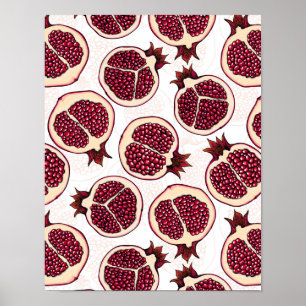 Pomegranaatplakken op wit poster