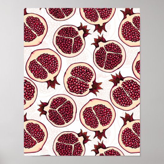 Pomegranaatplakken op wit poster (Voorkant)