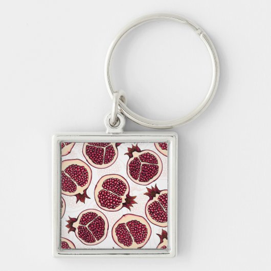 Pomegranaatplakken op wit sleutelhanger (Voorkant)