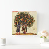 POMEGRANAT TREE ANTIEK MEDIEVAL PARCHMENT, Rustisc Vierkante Klok (Huis)