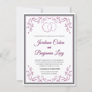 Pomegranate Cranberry Jewish Wedding Invitation Kaart