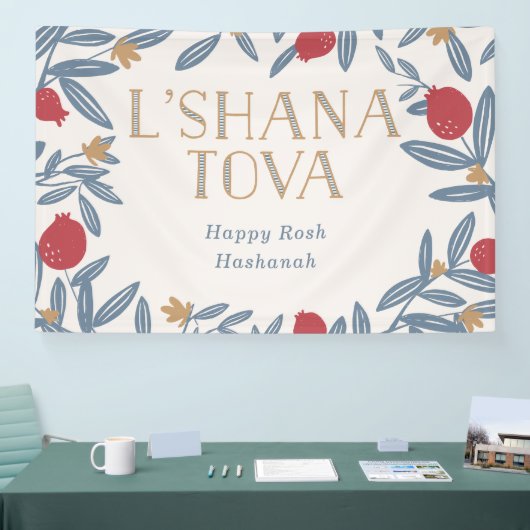 Pomegranate Florals Happy Rosh Hashanah Spandoek (Beurs)