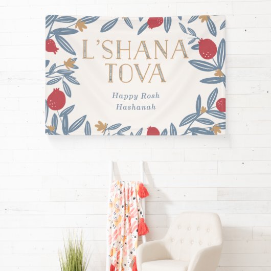 Pomegranate Florals Happy Rosh Hashanah Spandoek (Insitu)