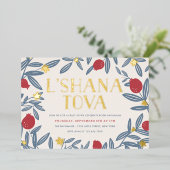 Pomegranate Florals Rosh Hashanah Gold Folie Uitnodiging (Staand Voorkant)