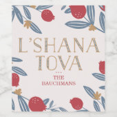 Pomegranate Florals Rosh Hashanah Wijn Etiket (Enkel label)