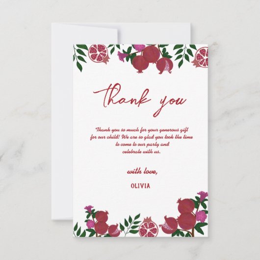 Pomegranate Fresh Fruite Birthday Dank u wel Bedankkaart (Voorkant)