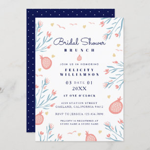 Pomegranate Fruit Floral Bridal Shower Invitation Kaart