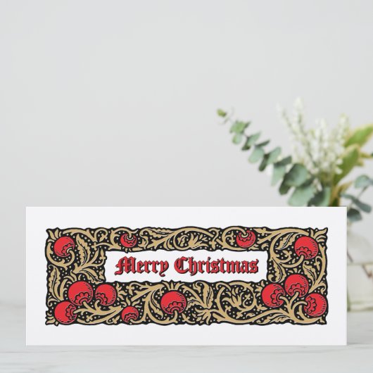 Pomegranate Fruit Foliage Border Christmas Feestdagenkaart (Staand voorkant)