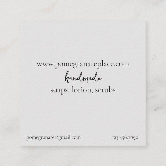 Pomegranate Fruit Handmade Skincare Vierkante Visitekaartje (Achterkant)