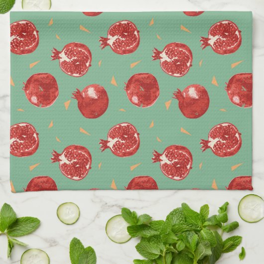 Pomegranate Fruit Vector Seamless Pattern Theedoek (Gevouwen)