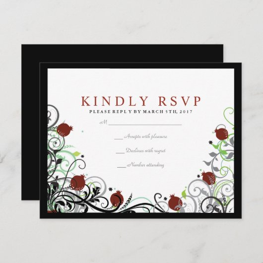 Pomegranate Jewish Wedding Invitation Reply Kaart (Voorkant / Achterkant)