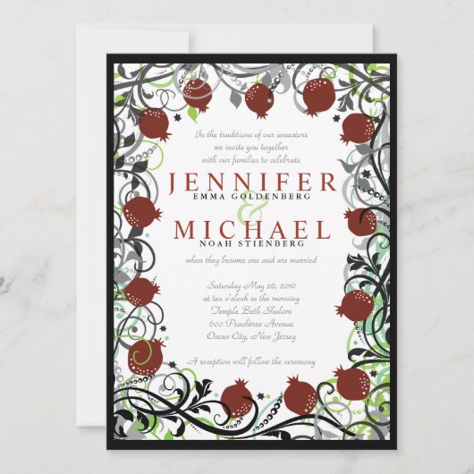 Pomegranate Jwish Wedding Invitation Kaart (Voorkant)
