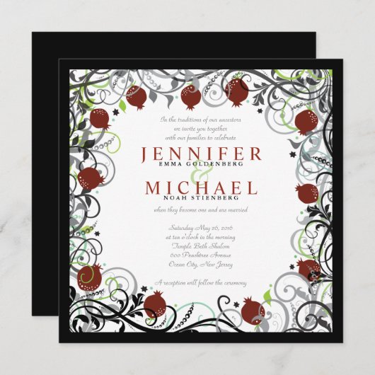 Pomegranate Jwish Wedding Invitation Kaart (Voorkant / Achterkant)