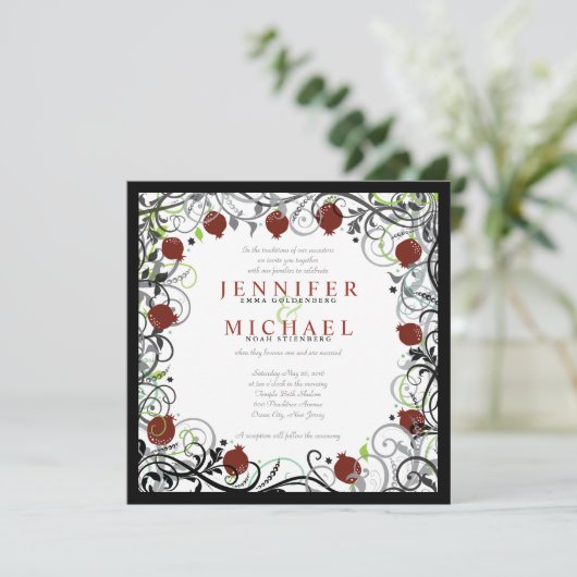 Pomegranate Jwish Wedding Invitation Kaart (Staand voorkant)