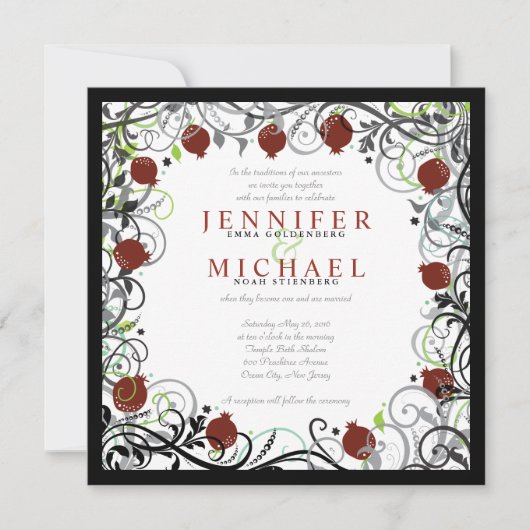 Pomegranate Jwish Wedding Invitation Kaart (Voorkant)