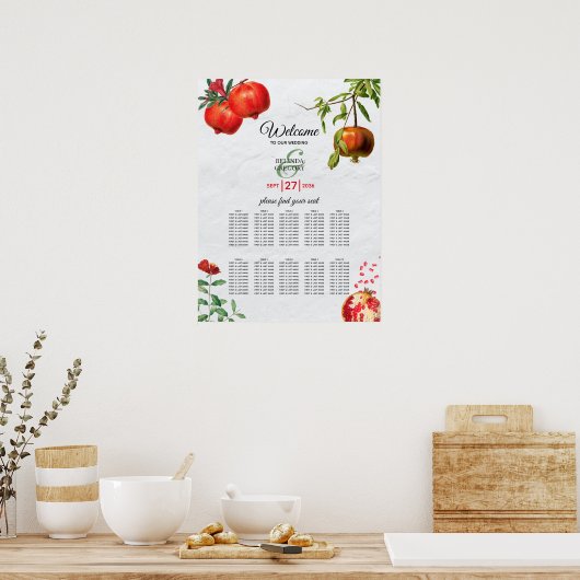Pomegranate Mediterranean Wedding Seating Chart Poster (Keuken)