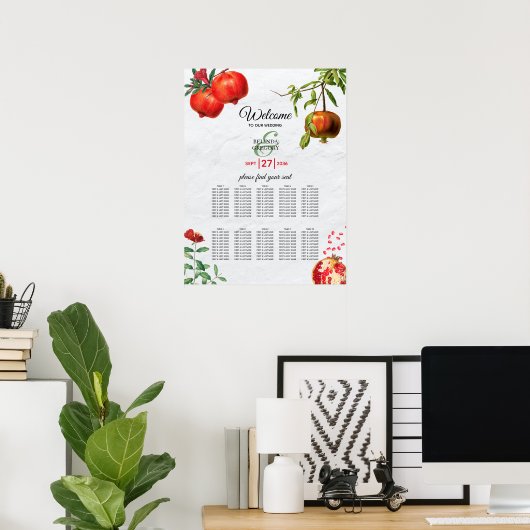 Pomegranate Mediterranean Wedding Seating Chart Poster (Thuiskantoor)
