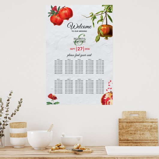 Pomegranate Mediterranean Wedding Seating Chart Poster (Keuken)