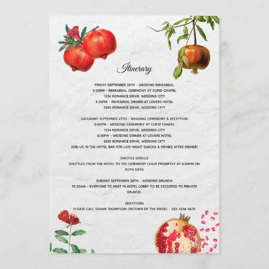 Pomegranate Mediterranean Weduwroute Programmakaart (Achterkant)