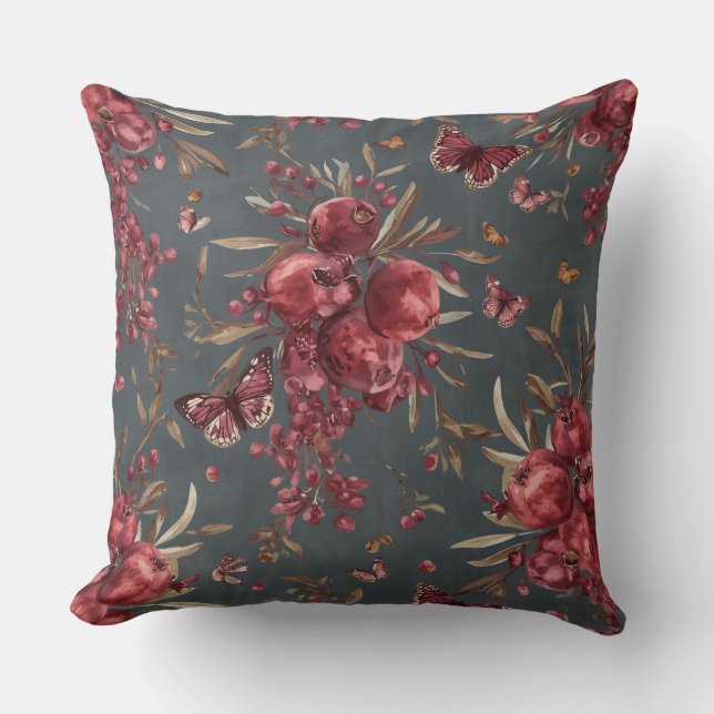  Pomegranate & Olive Botanical Throw Pillow | Wine Kussen (Voorkant)
