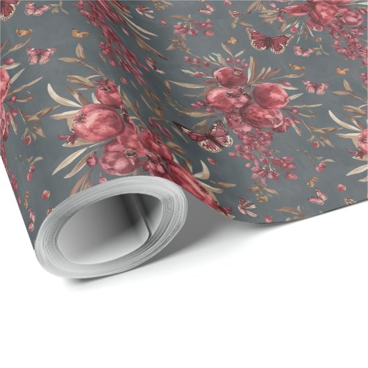  Pomegranate & Olive Botanical Wrapping Paper Cadeaupapier (Rol Hoek)