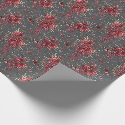 Pomegranate & Olive Botanical Wrapping Paper Cadeaupapier (Hoek)