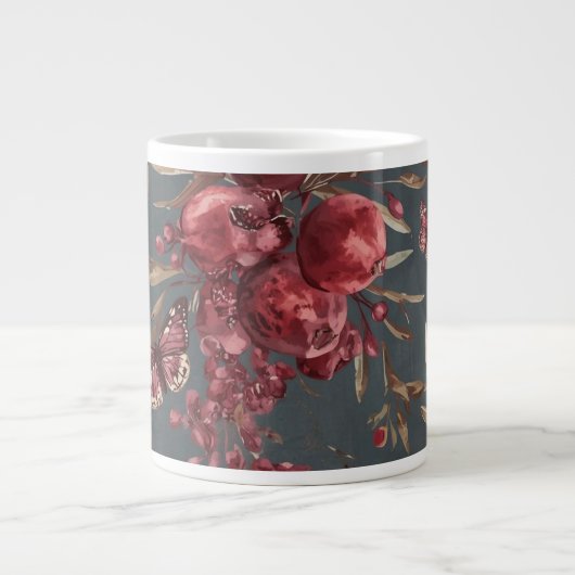 Pomegranate & Olive Mug | Wine Red Botanical Print Grote Koffiekop (Voorkant)