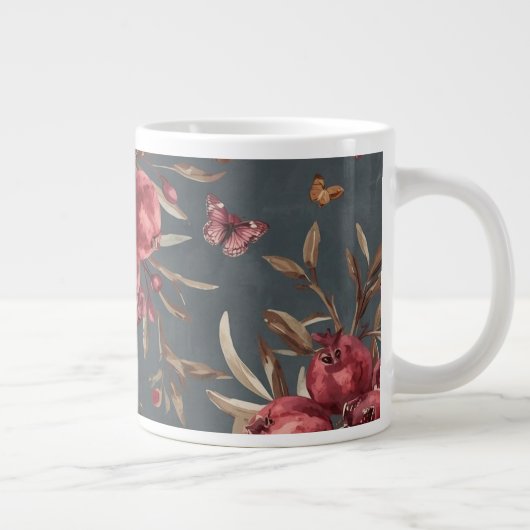 Pomegranate & Olive Mug | Wine Red Botanical Print Grote Koffiekop (Rechts)