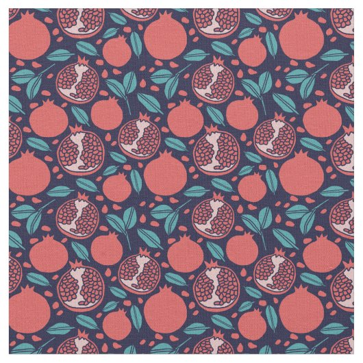 Pomegranate Pattern op Blue Pattern Stof (Close Up)