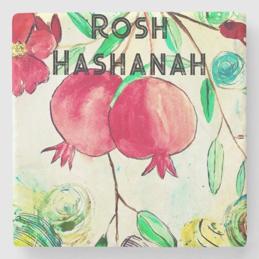 Pomegranate Rosh Hashanah Fruit Shana Tova Stenen Onderzetter (Voorkant)
