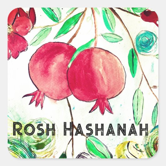Pomegranate Rosh Hashanah Fruit Shana Tova Vierkante Sticker (Voorkant)