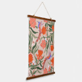 Pomegranate tuin met vogels en insecten hangend wandkleed (Gebogen)