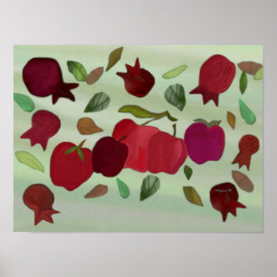 Pomegranaten en appels, zoet jaar afdrukken poster